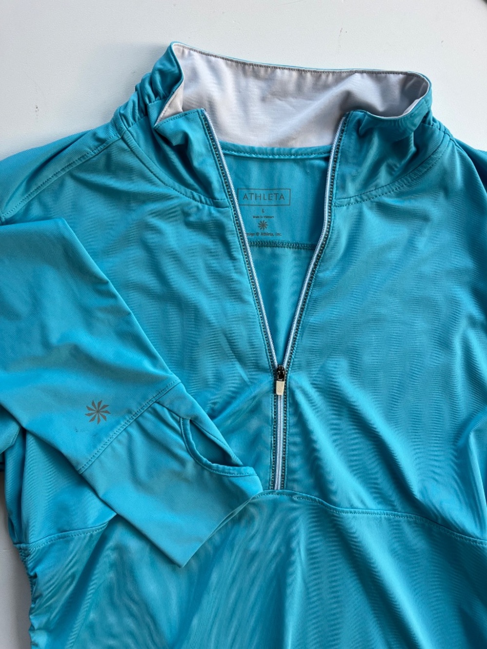 Athleta turquoise half-zip athletic long-sleeve top mock neck size L - Picture 3 of 11